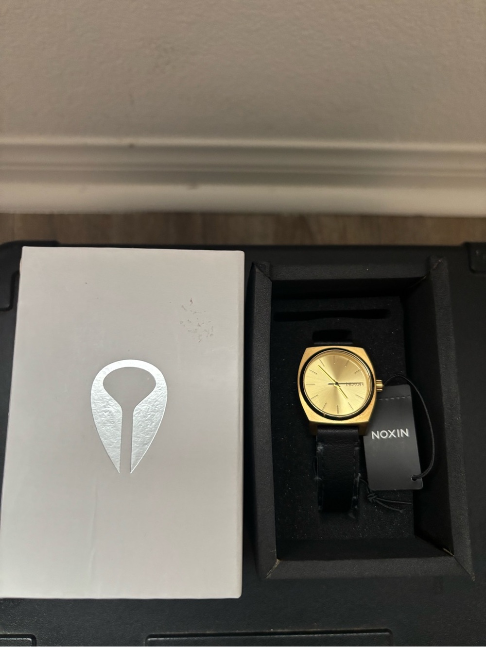 Nixon Gold-Tone Dial Watch with Black Strap